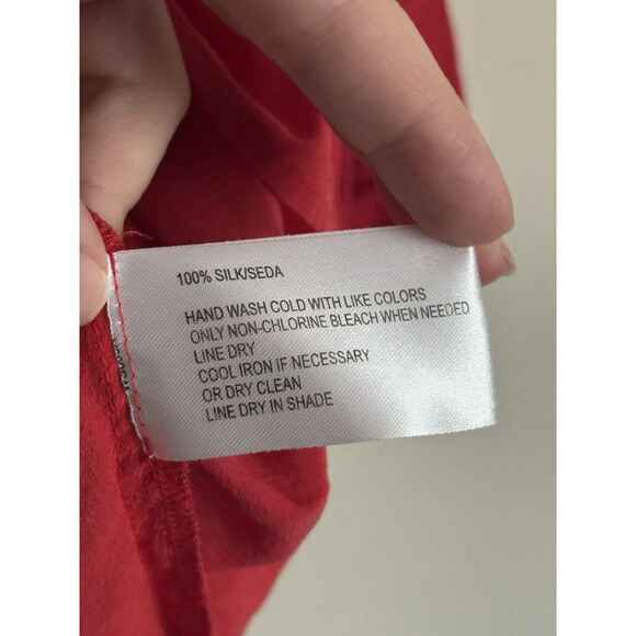 Vintage Oscar De La Renta Womens 6 Small‎ SILK Blouse Red Y2K 2000s Preppy - Picture 3 of 5